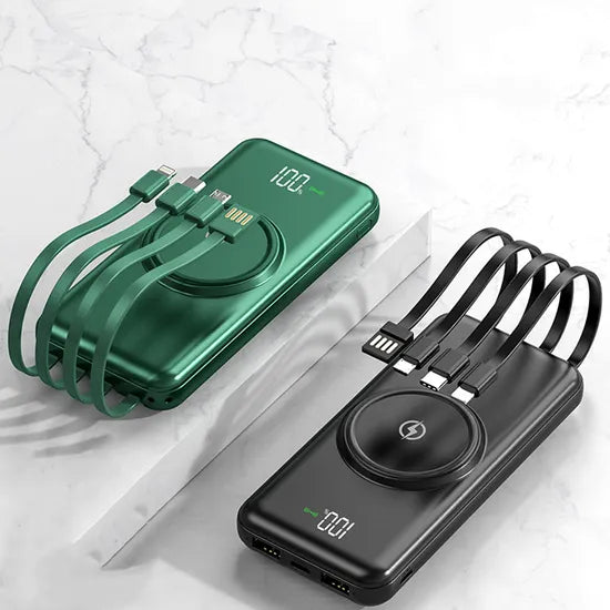Mobile Nexus 20000mAh Wireless Power Bank with Built-in Quad Cables